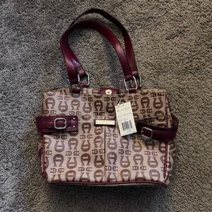 Etienne Aigner Regal Signature Collection 35972 Red Plum Logo Tote Shoulder Bag